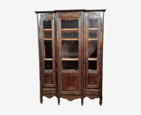 Bibliotheque Louis XV provençale en chêne a patine brune vers 1880