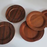 Lot de 12 assiettes en contreplaqué de palissandre et teck par Morsbak, Danemark années 1960