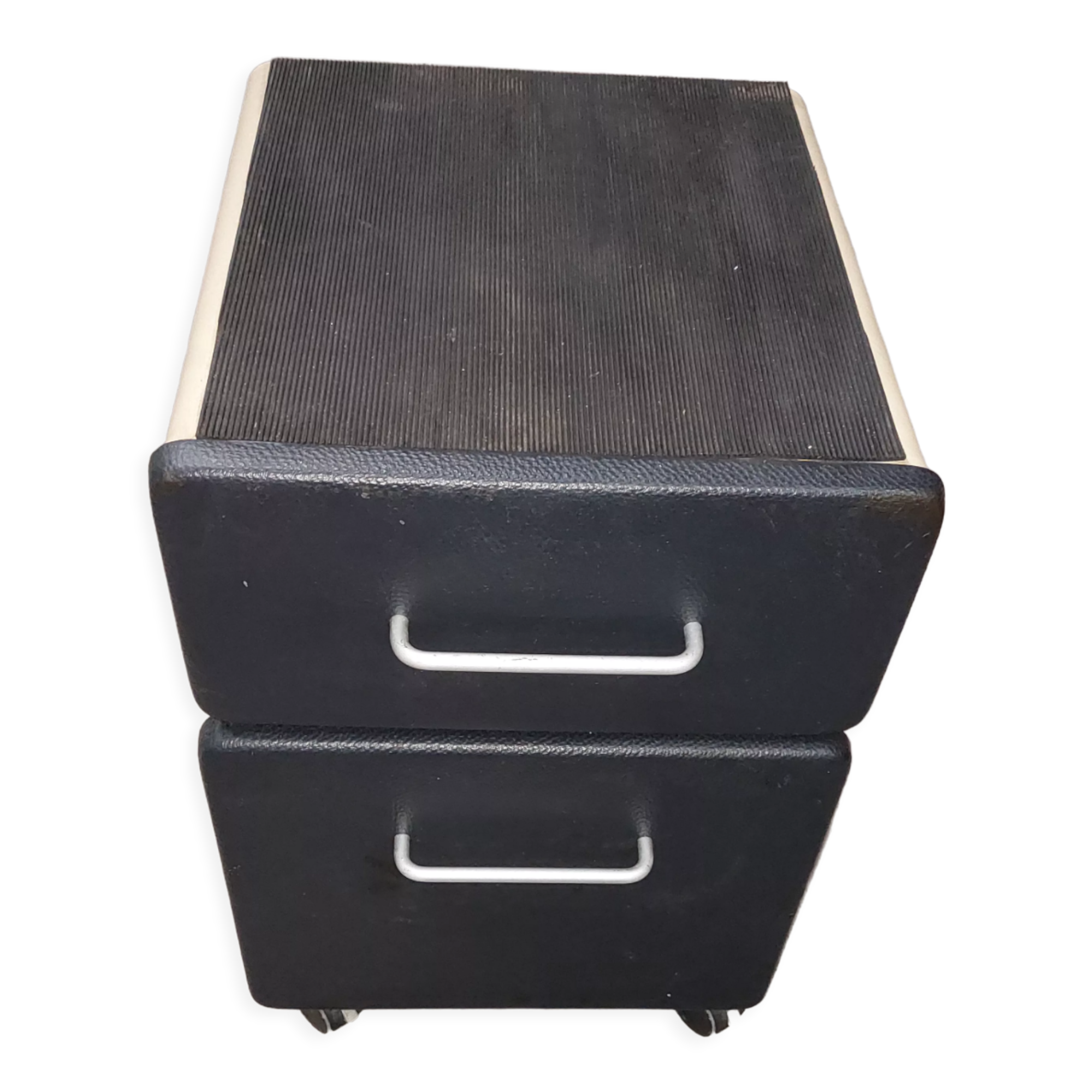 Metal box with used vintage keyless casters