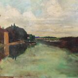 Peinture à l'huile vintage française paysage, signée A&C Pradel, 1993