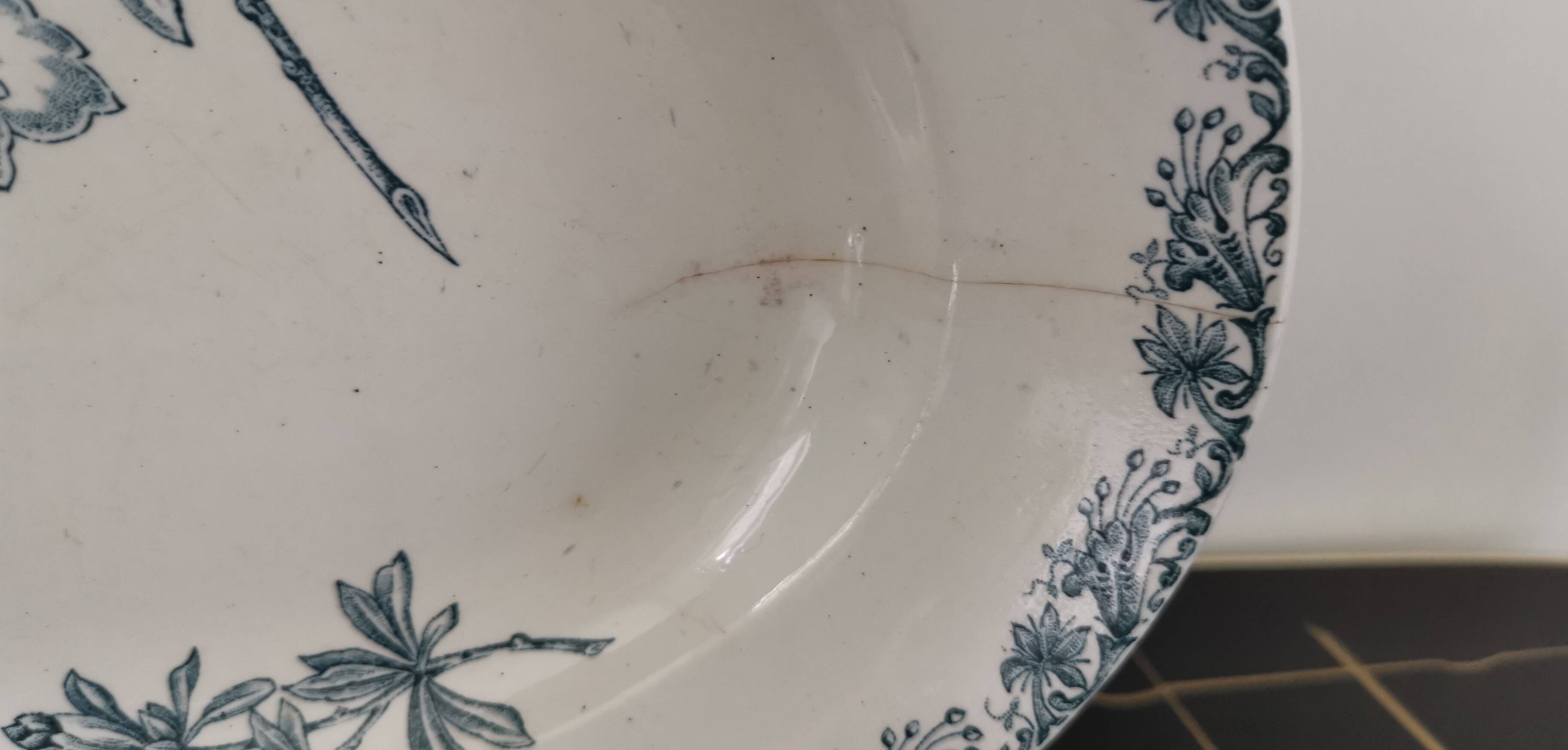 Old oval ceramic dish from Sarreguemines Flore model