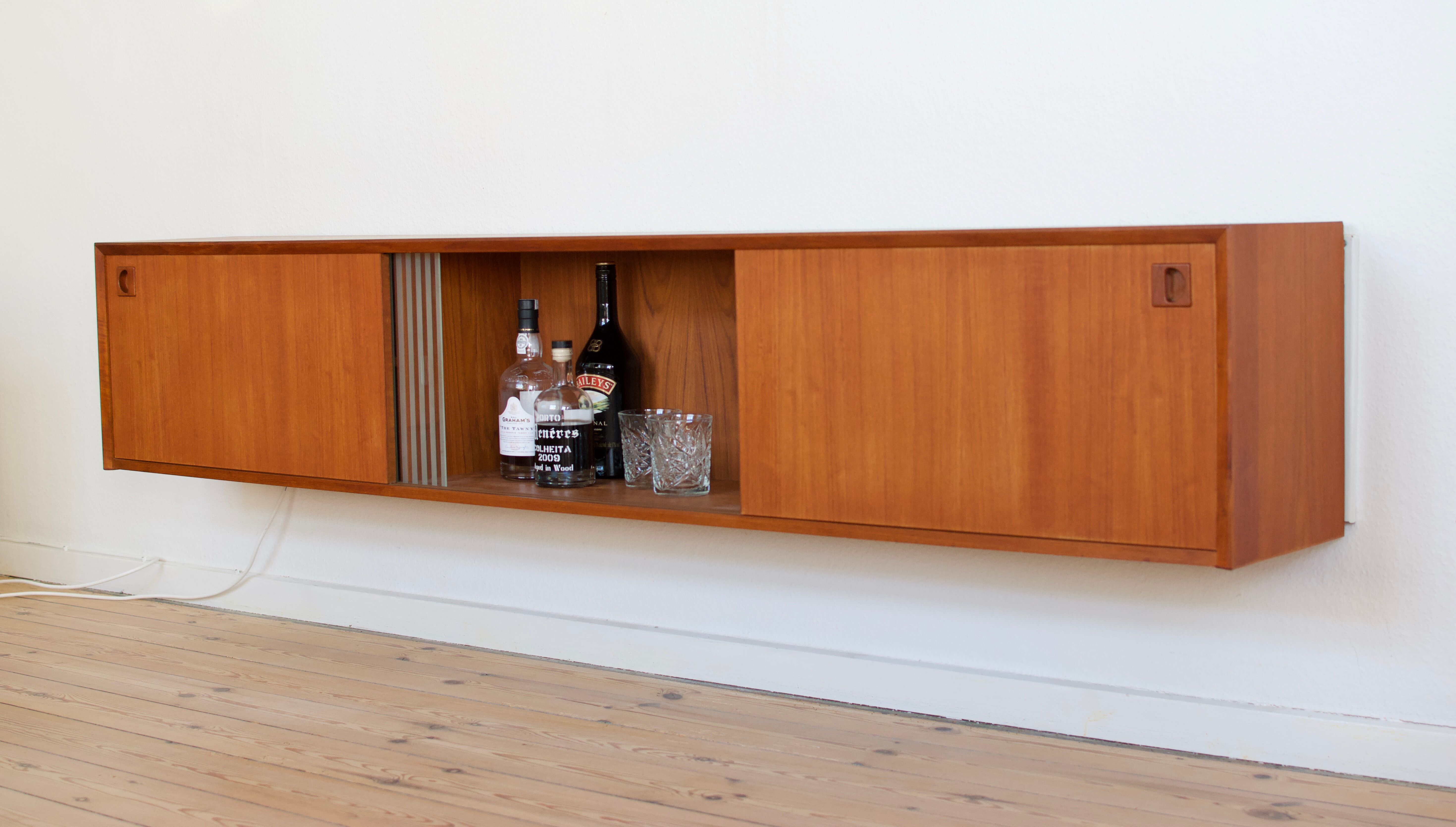 Danish MidCentury Teak Wall Mounted Sideboard, 1960s.