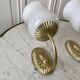 Duo of sconces in serrated opaline and golden steel 50s