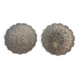 Paire d'appliques, plafonniers ronds en verre ciselé, années 60