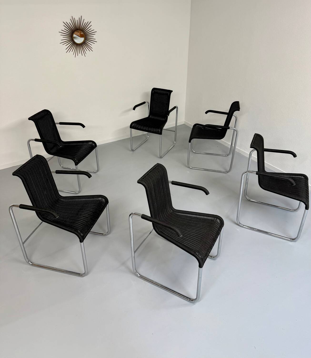 6 black tubular chairs design by Axel Bruchhäuser model D20 bauhaus