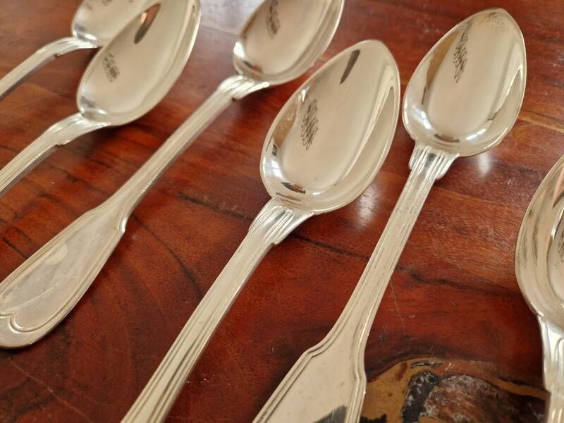Christofle - Set of 6 table spoons model Chinon in silver-plated metal