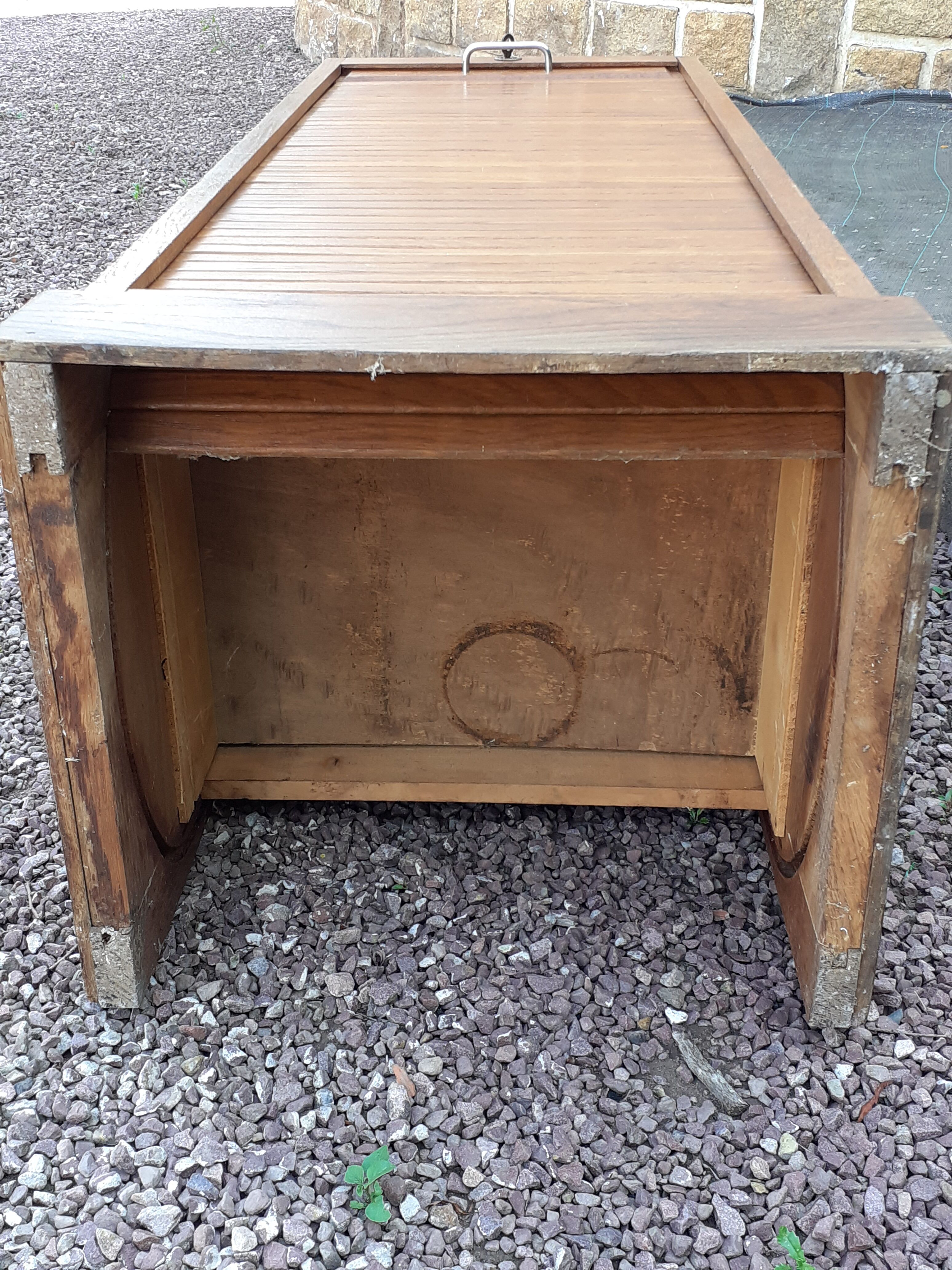 Storage cabinet locker with old wooden curtain