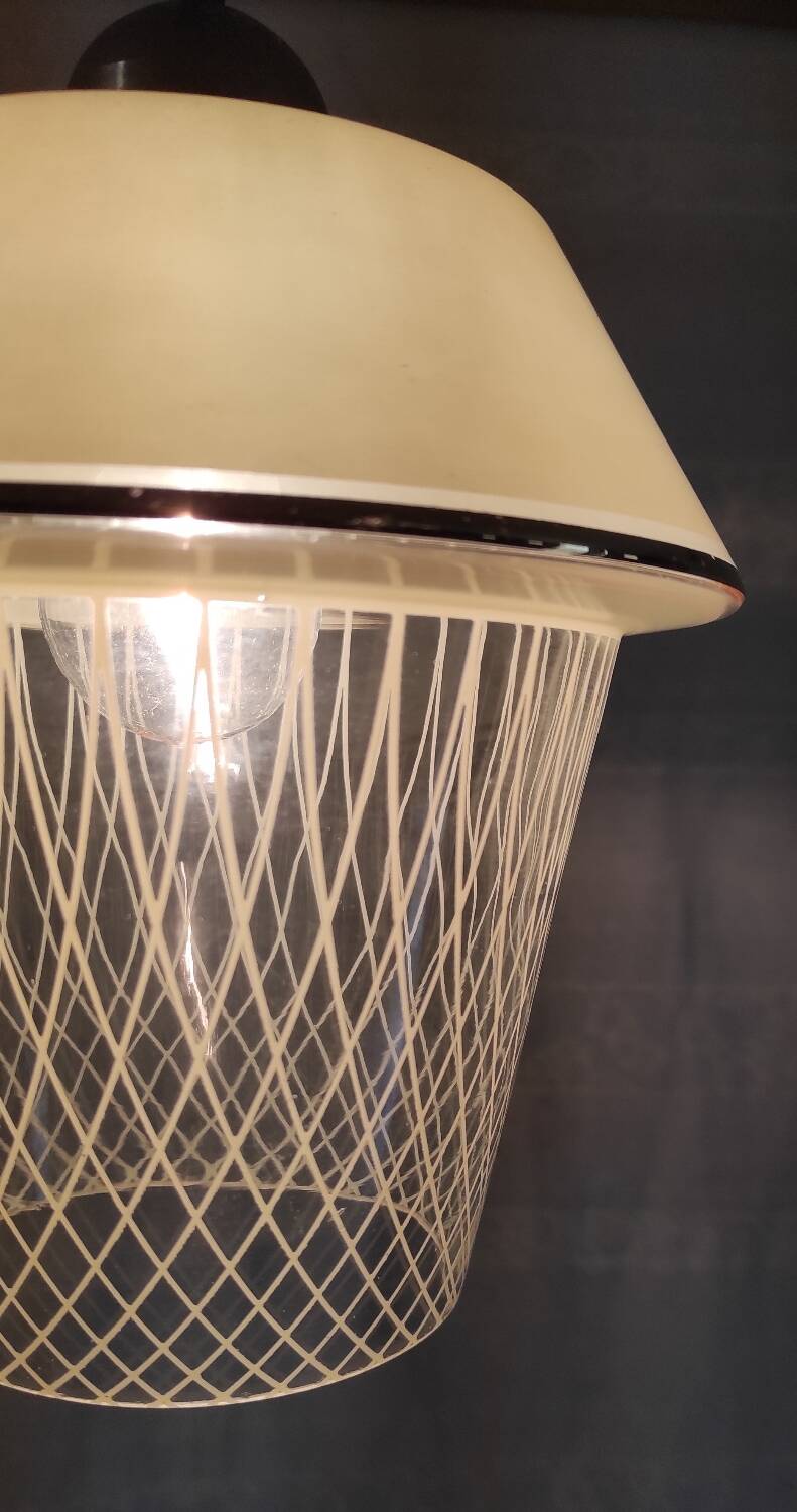 Vintage pendant light in glass and gold metal - 1960s