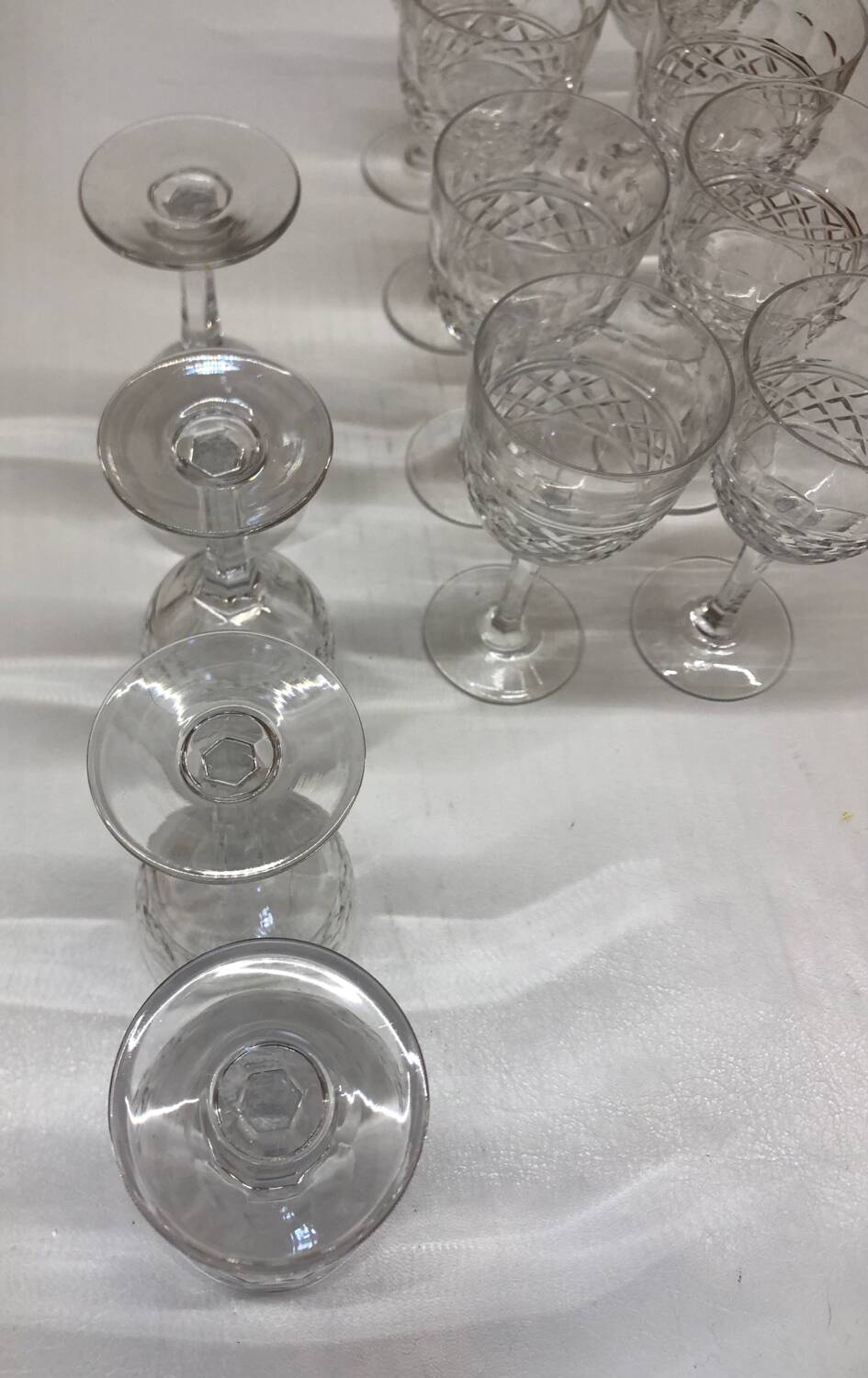 Set of 12 cut crystal stemmed glasses from the Nancy crystal factory, art deco