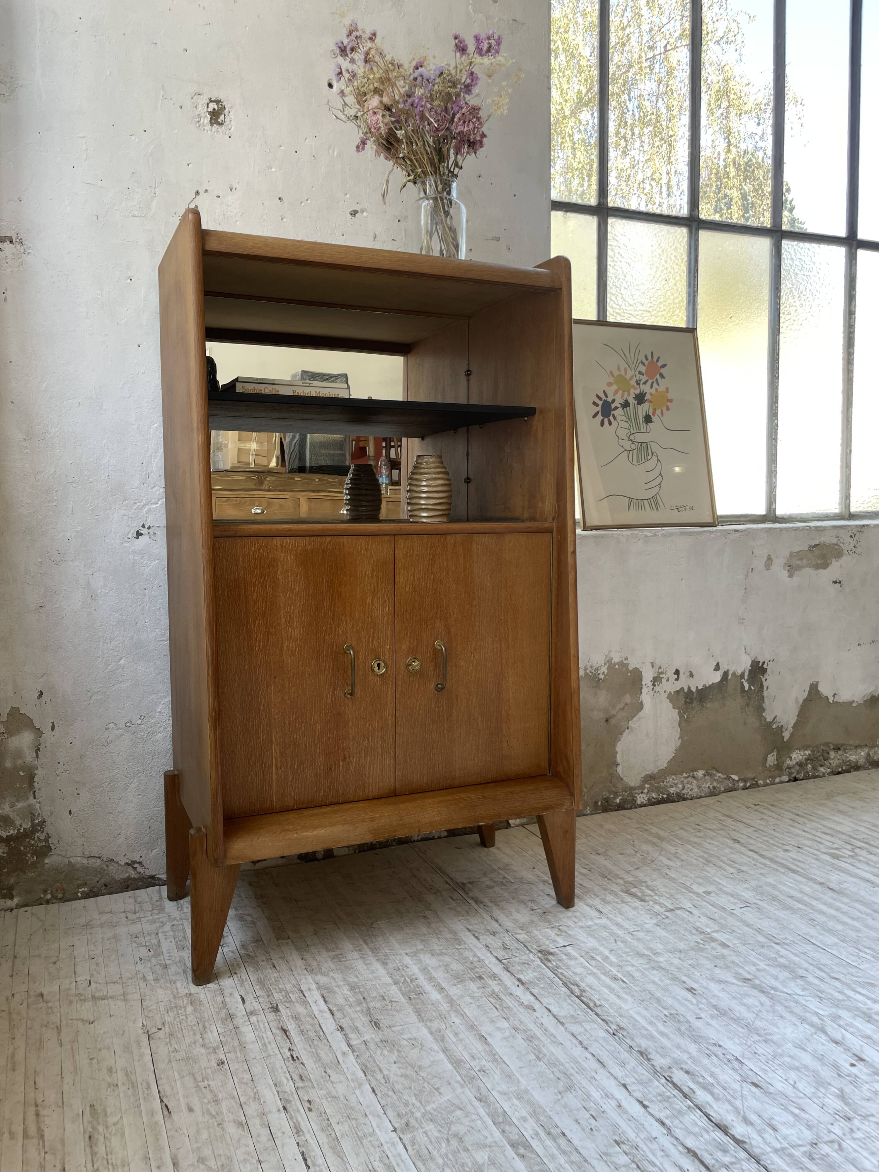 Meuble de rangement secrétaire chêne années 60