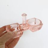 Servant salt pepper in pink glass, molded glass, vintage french, authentic
