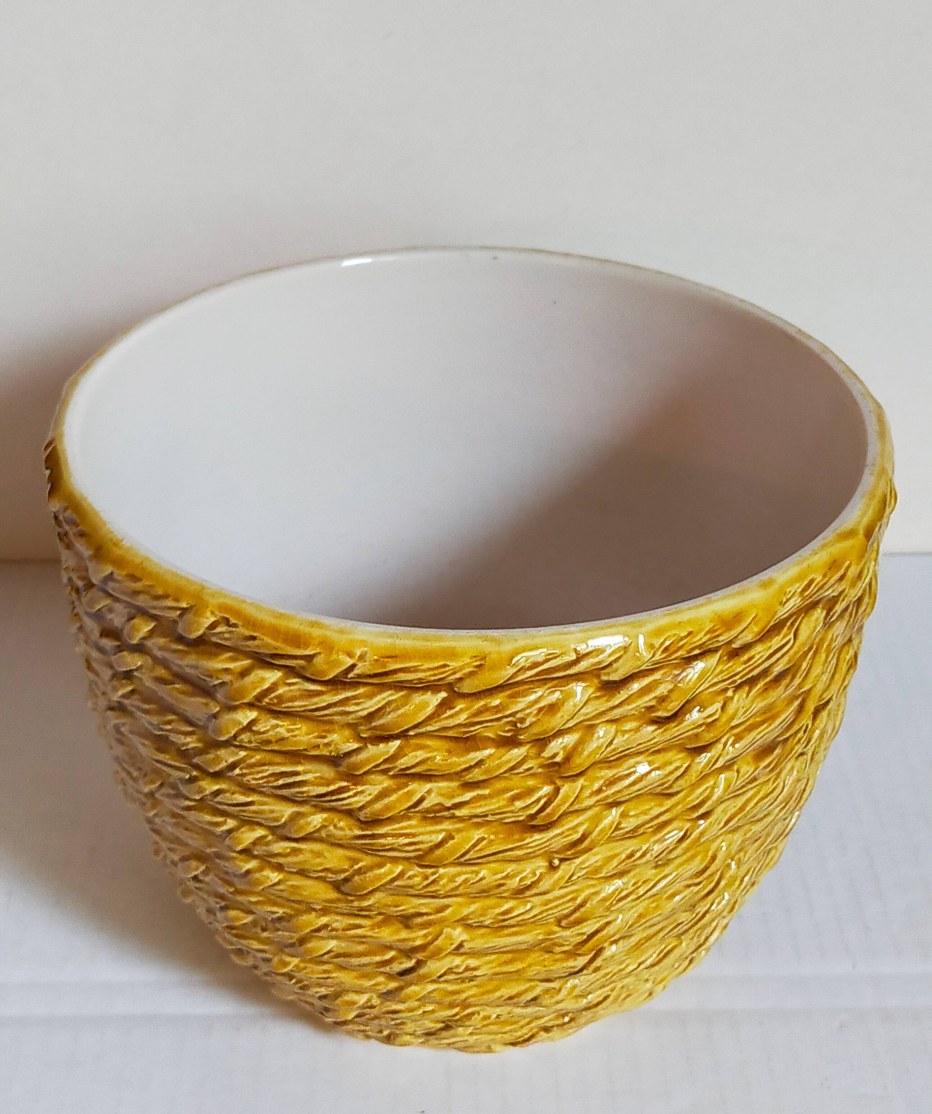 Vintage “rope” slip ceramic planter