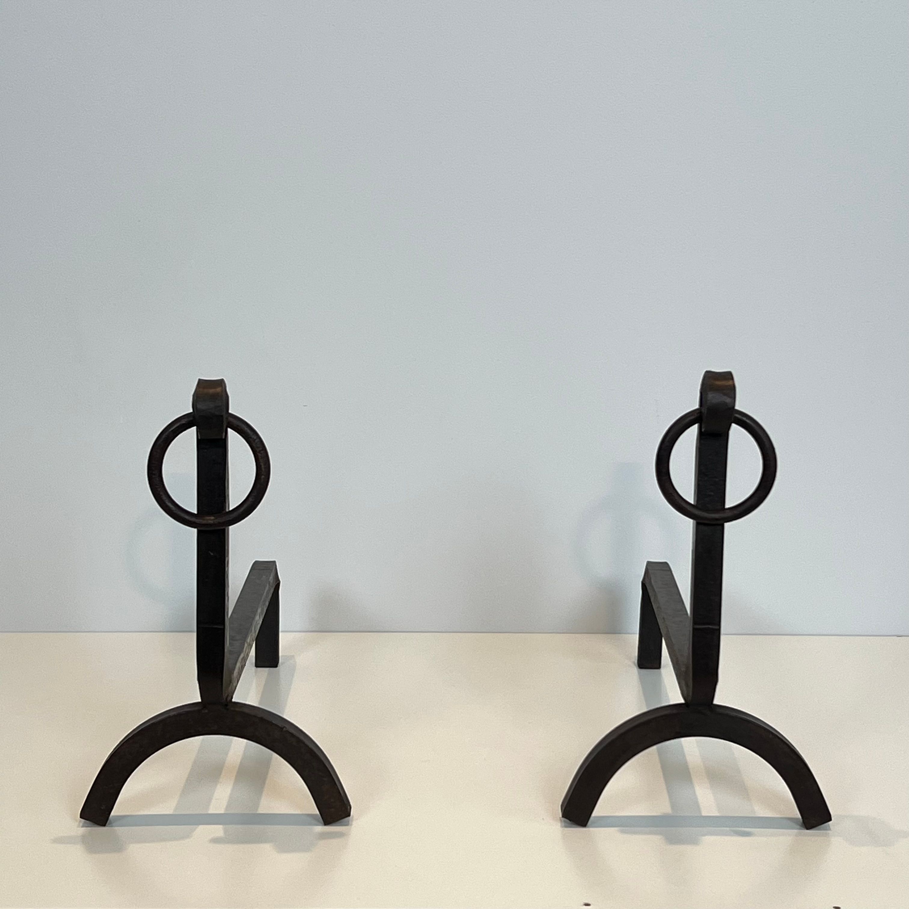 Pair of modernist wrought iron fire dogs