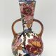 Gien's earthenware vase and two cups, "Peonies" decoration, signed GIEN - 20th century