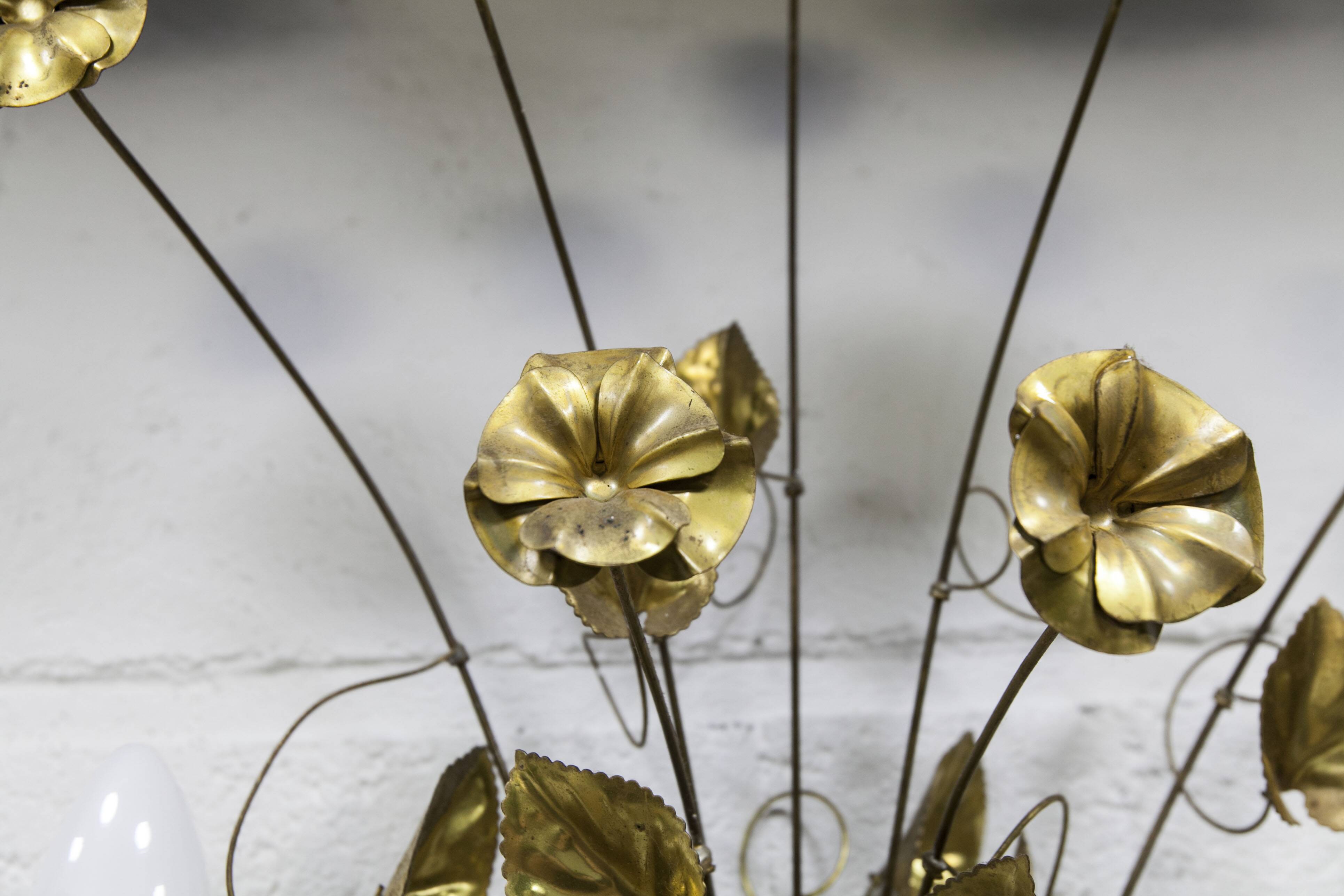 Pair of double flower bouquet sconces in brass 1960