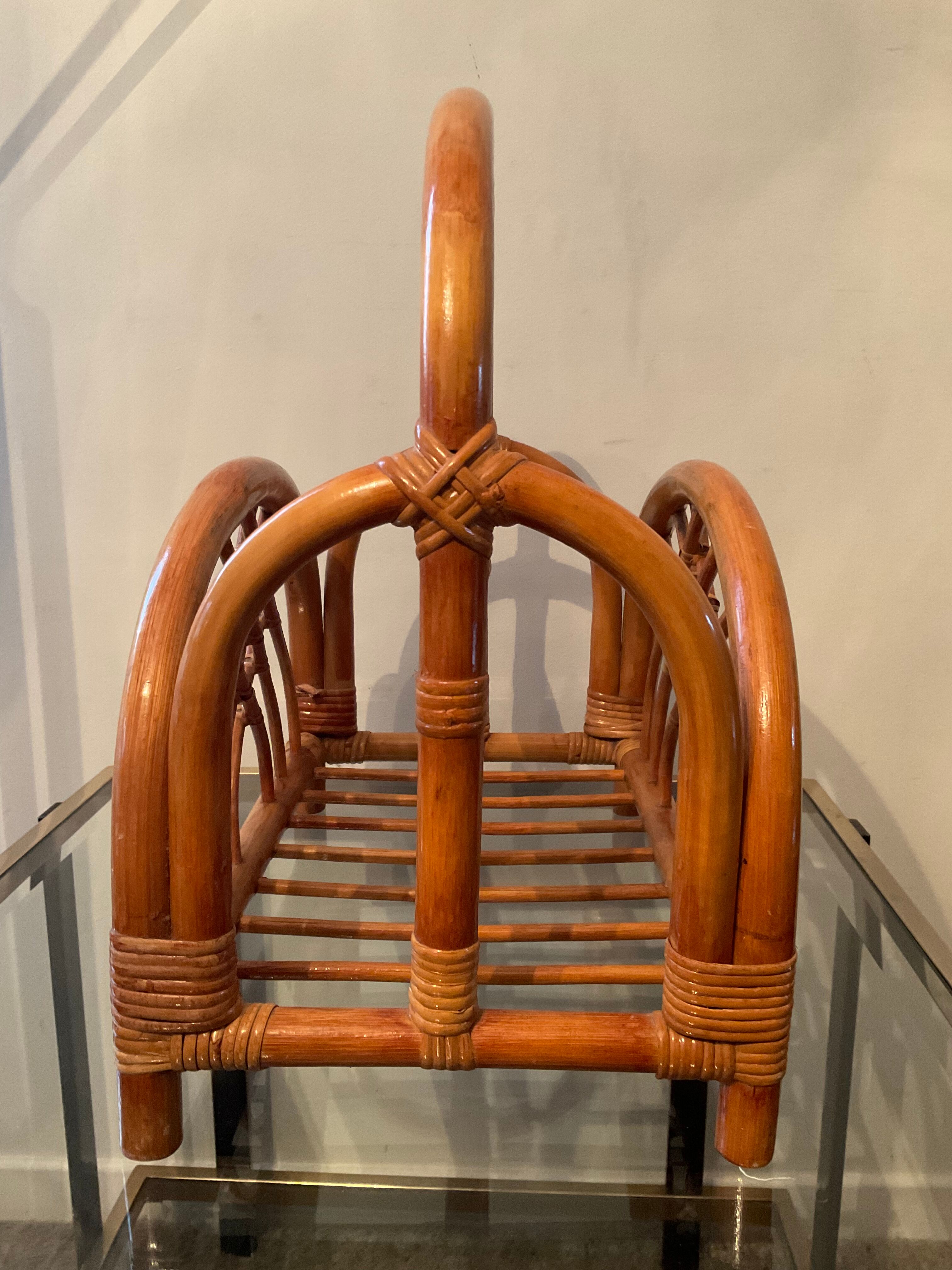 Vintage rattan magazine holder 70s