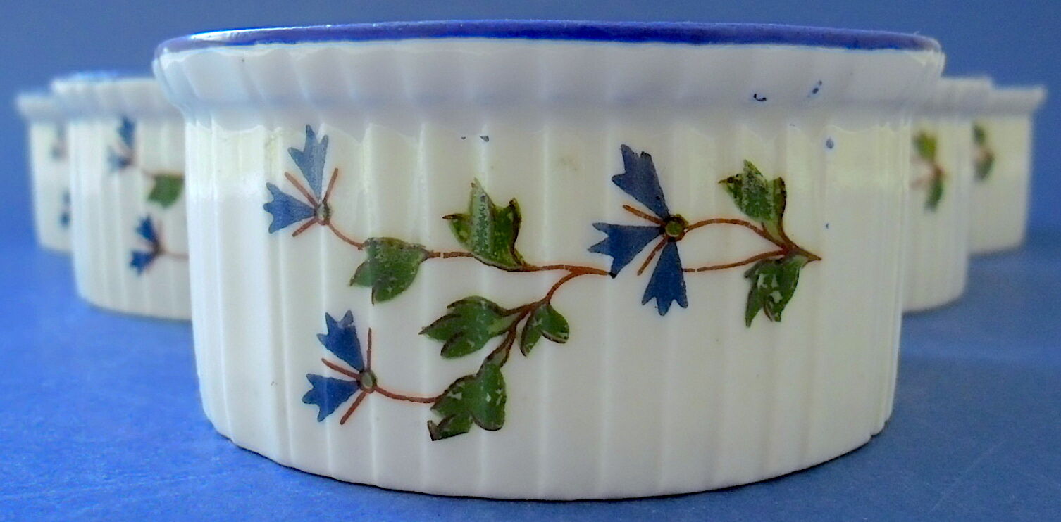 Suite of six porcelain ramekins decorated with barbels
