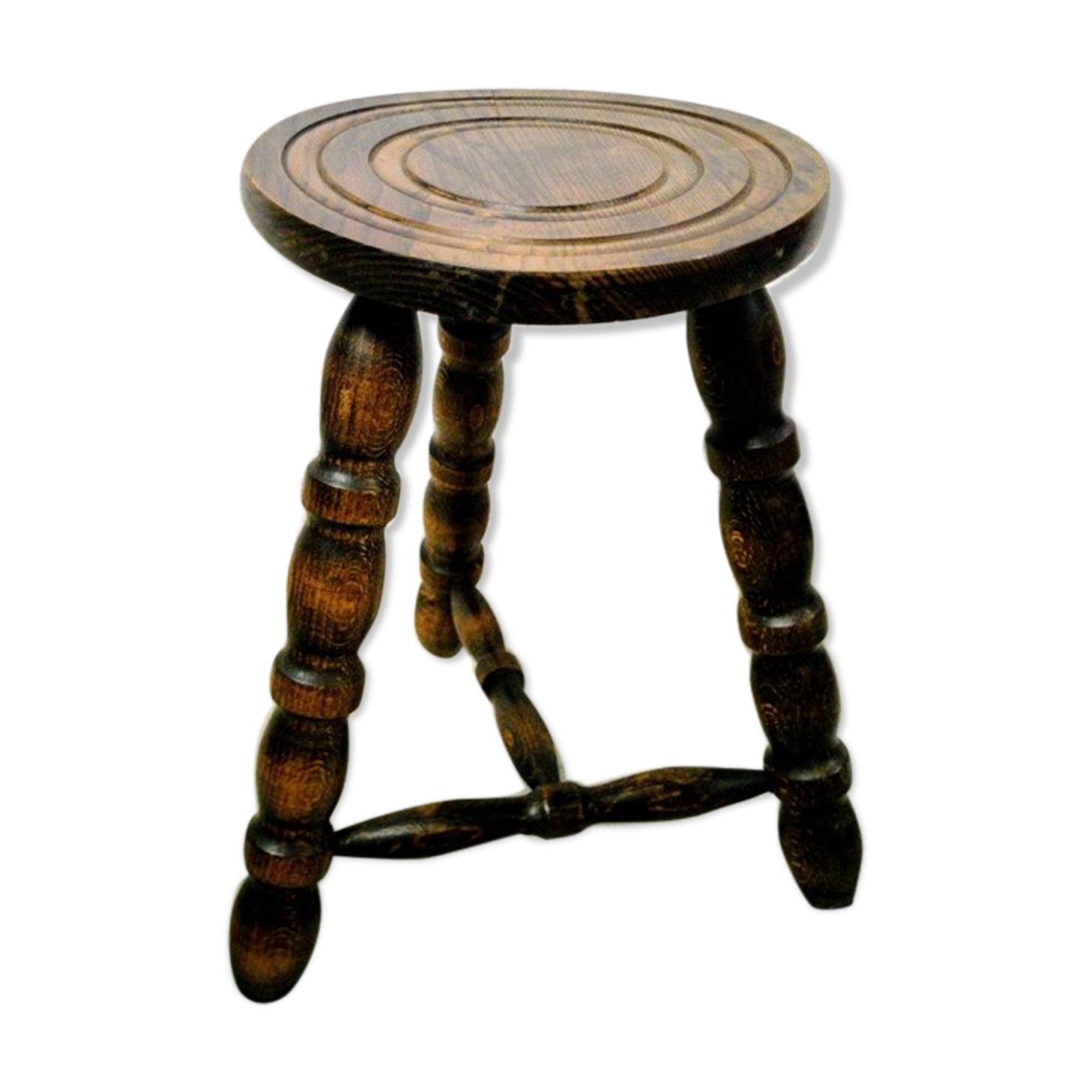 Turned wood tripod stool