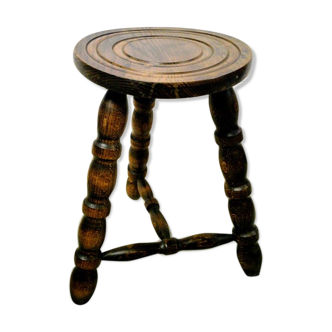 Turned wood tripod stool