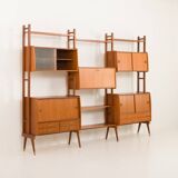 Scandinavian free-standing teak wall unit with 5 cabinets, Norway 1960s