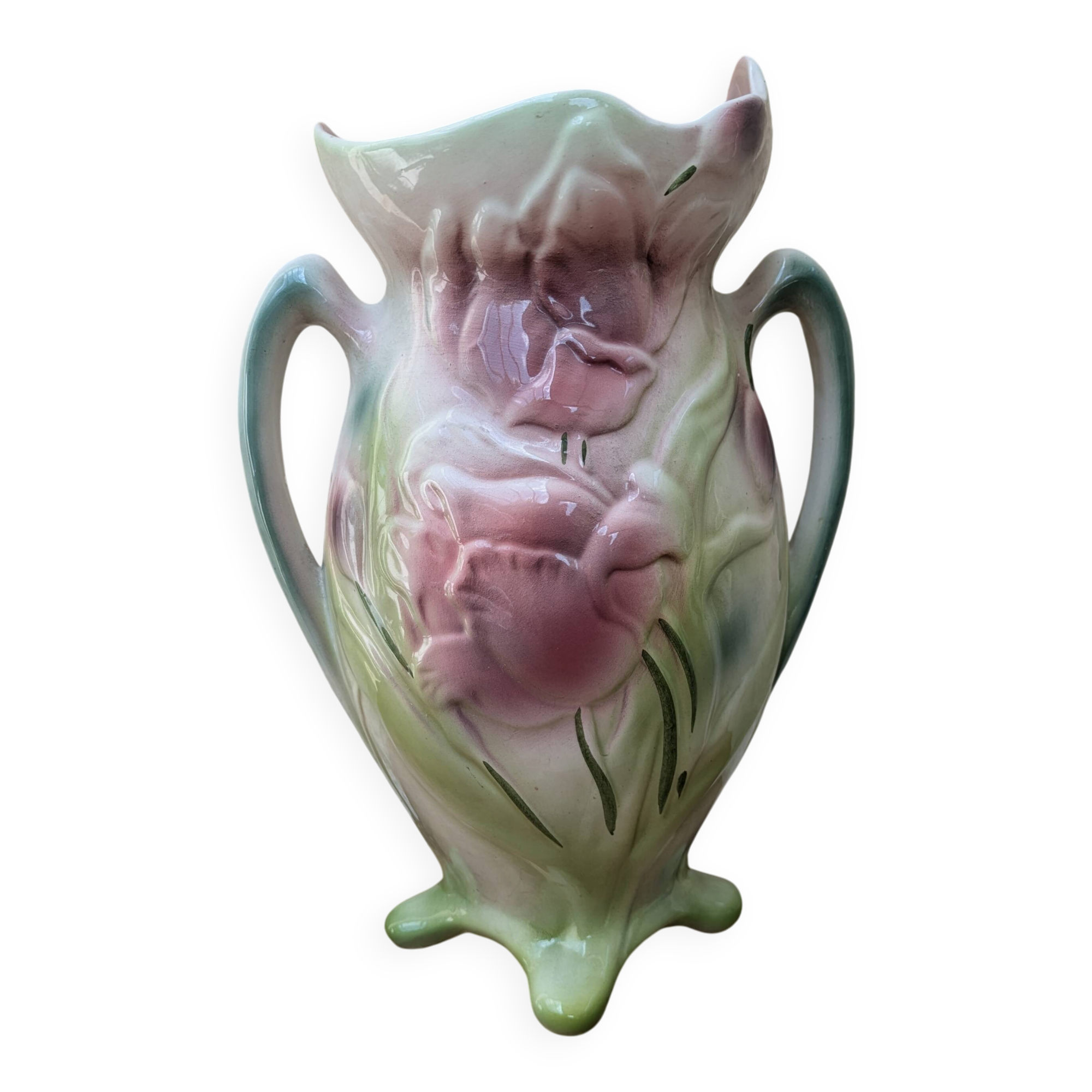 Art Nouveau barbotine vase Gerber Prestige Paris with floral decoration