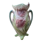 Art Nouveau barbotine vase Gerber Prestige Paris with floral decoration