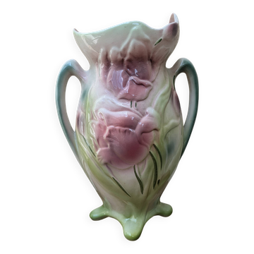 Vase en barbotine art nouveau Gerber Prestige Paris à décor de fleurs