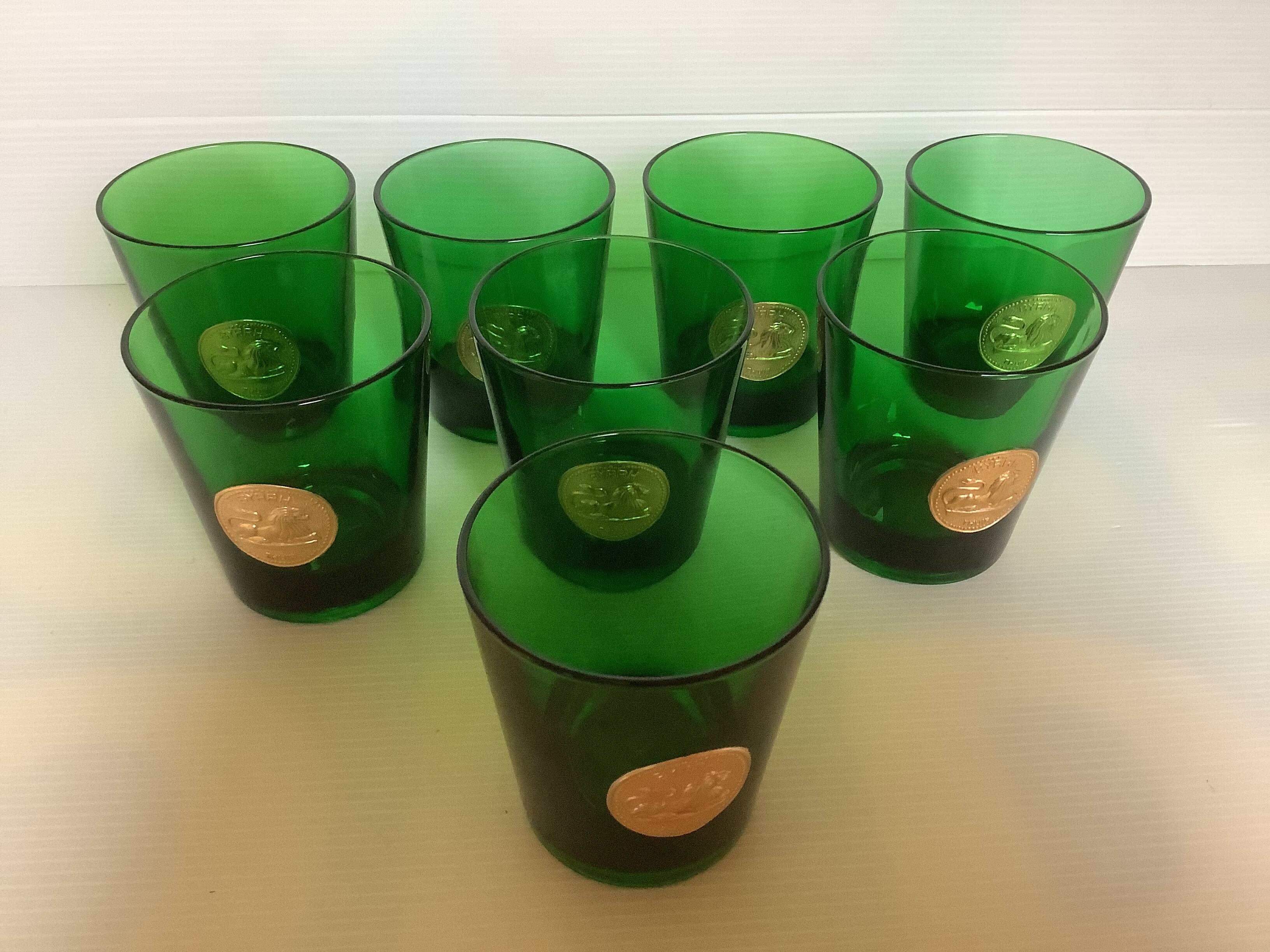 Eight byrrh green glasses