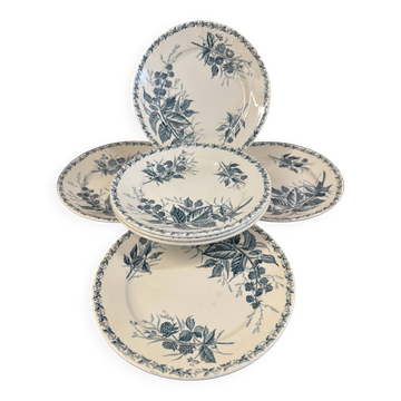 7 assiettes creuses en terre de fer « Mûre » Badonviller