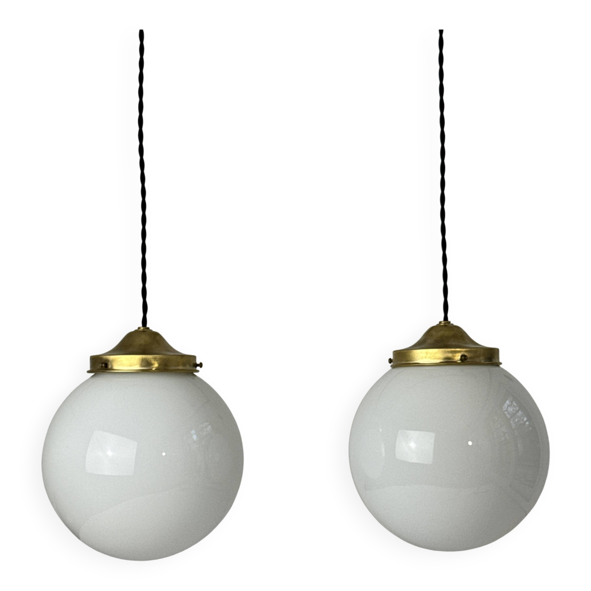Paire d’anciennes suspensions en opaline 18 cm xl vintage