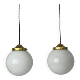 PAIR OF VINTAGE 18CM XL OPALINE HANGING LIGHTS