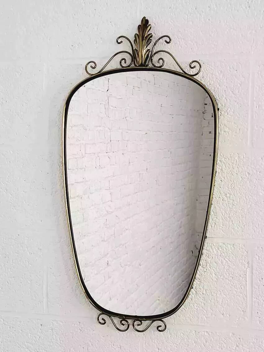 50s-60s freeform rearview mirror on brass frame