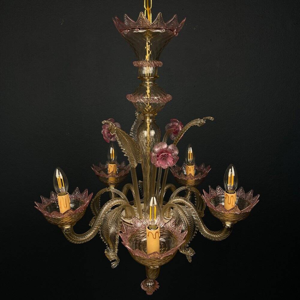 Murano glass lustre, pink and transparent, Italy, 1980s