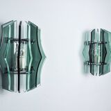Paire d'appliques veca, verre murano vert, italie 1970