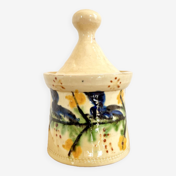 Hand painted ceramic covered pot