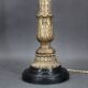 1940s restored brass table lamp with wooden base and glass shade