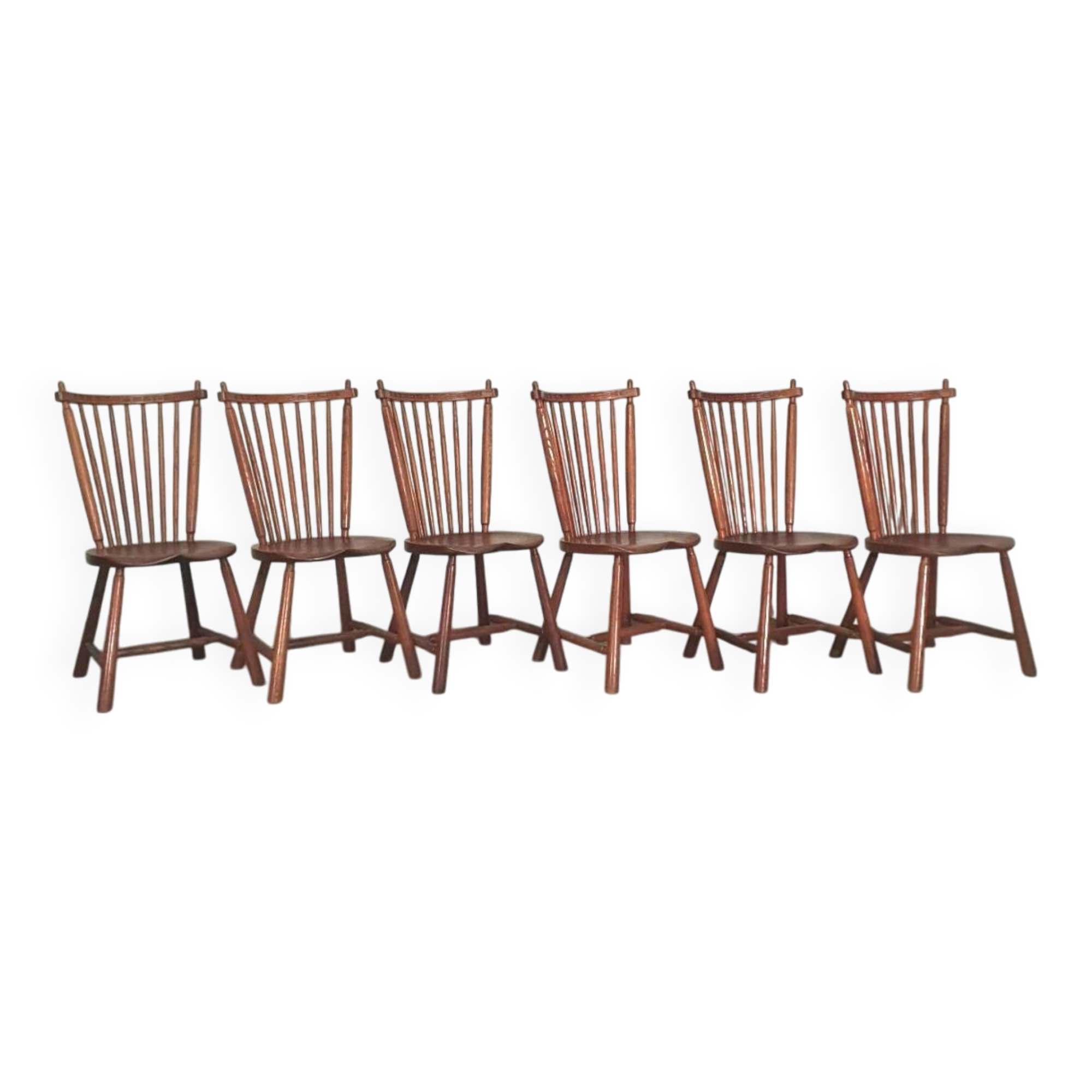 Lot de 6 chaises de salle à manger à dossier fuselé De Ster Geldermalsen en chêne massif, 1960