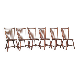 Lot de 6 chaises de salle à manger à dossier fuselé De Ster Geldermalsen en chêne massif, 1960
