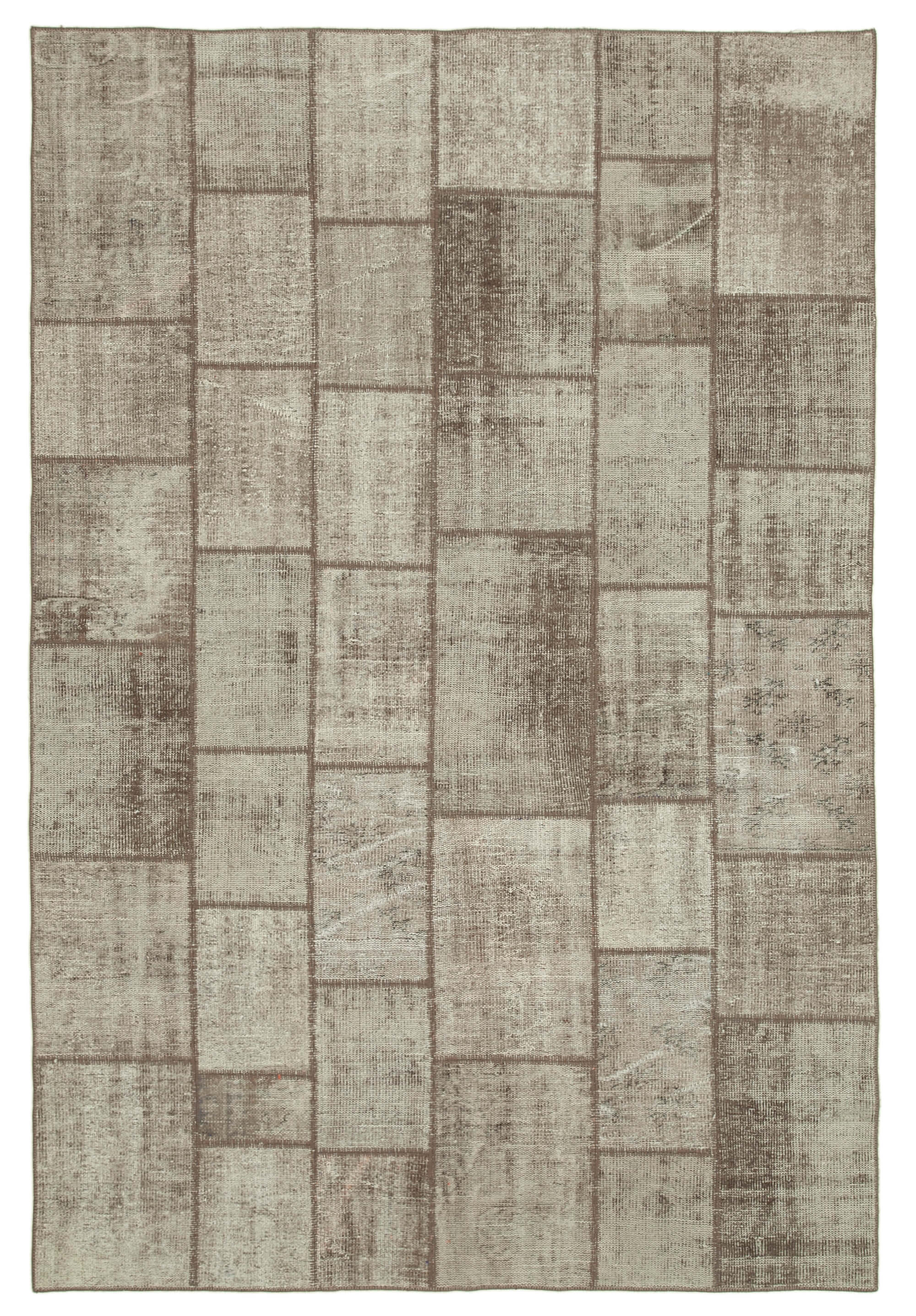 Handwoven oriental overdyed 202 cm x 297 cm brown patchwork carpet