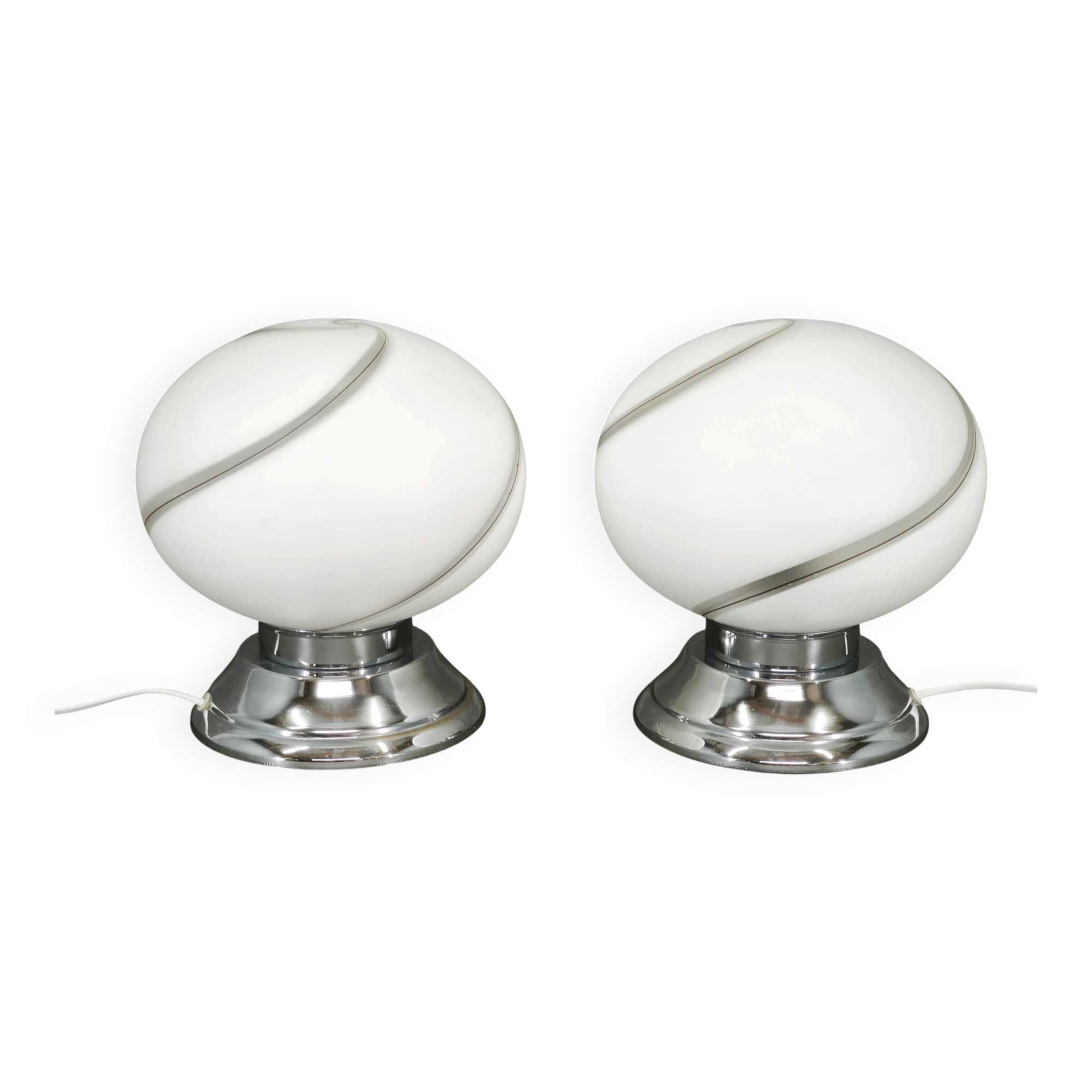 Pair of Italian Murano Glass and Chrome Table Lamps, 1960s