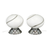 Pair of Italian Murano Glass and Chrome Table Lamps, 1960s