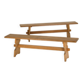 A pair of mid-century brutalist pine benches