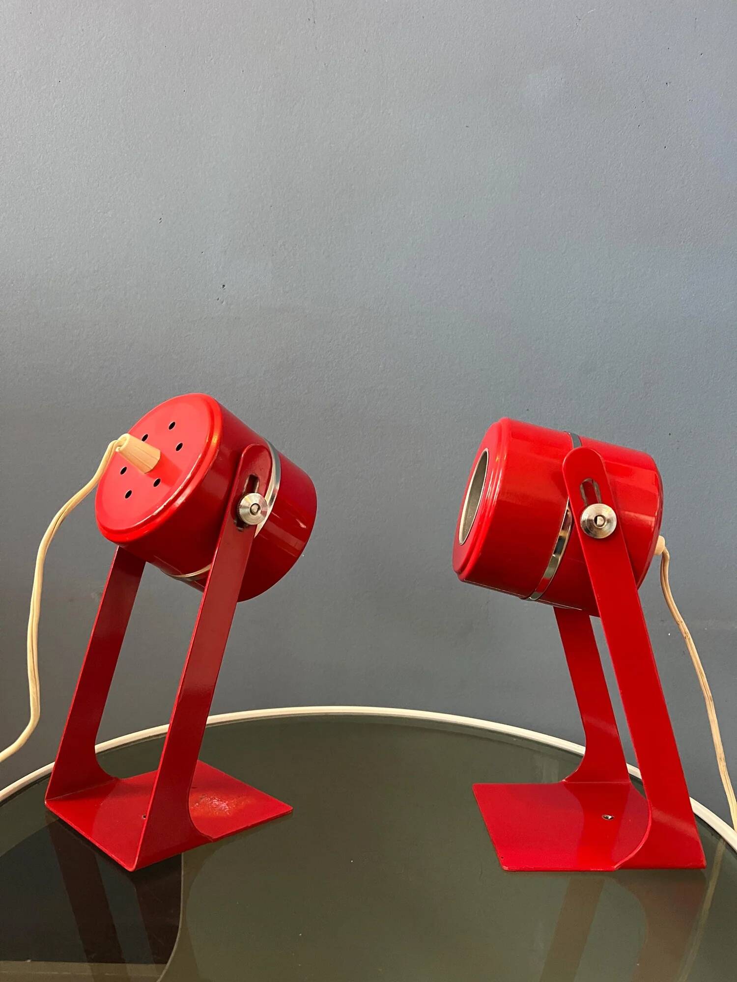 Set (2) of vintage red space age desk lamps