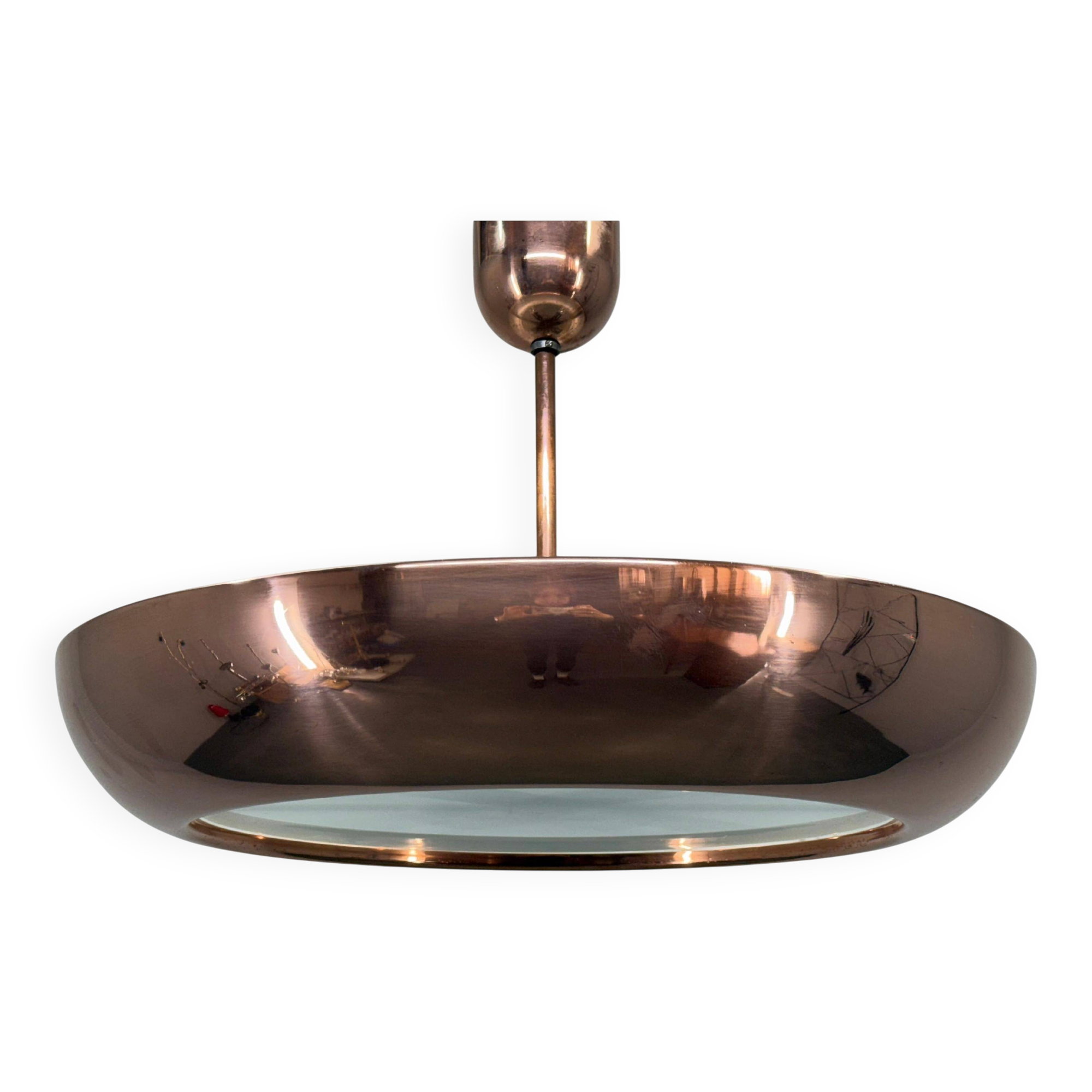 Suspension en cuivre Bauhaus UFO par Josef Hurka, années 1930
