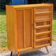 Vintage Golden Blond Oak Chest of drawers Feet Compass 6 Drawers 1 Door 50s