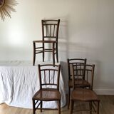 set of 4 bistro chairs in turned wood and canework stamped early 20th century