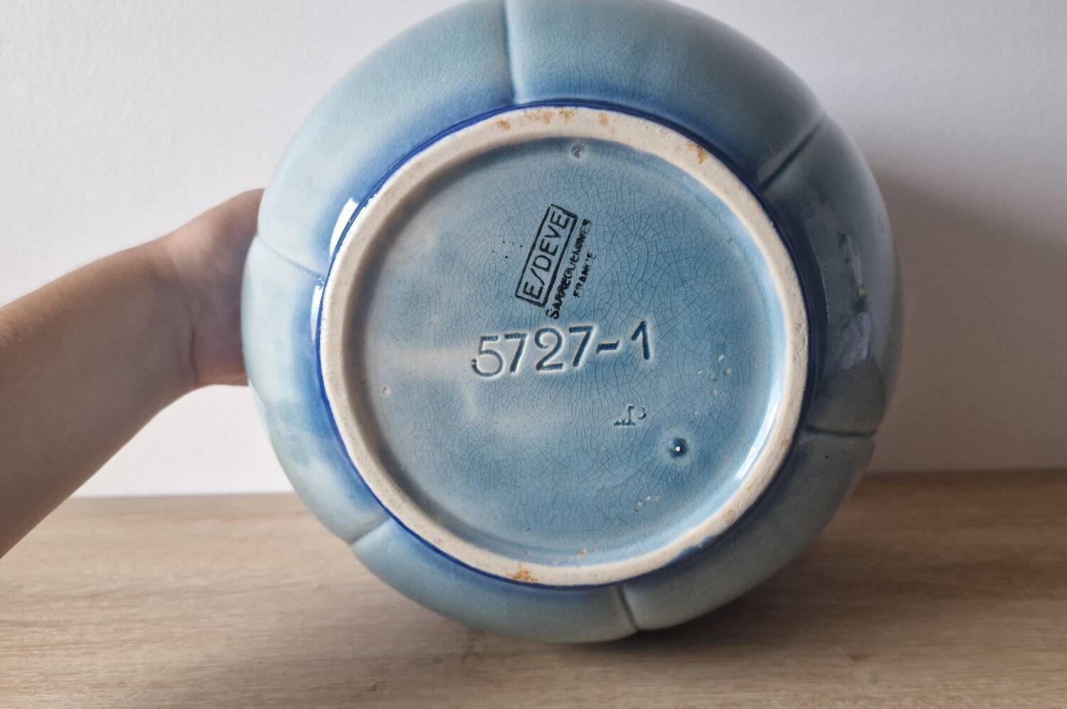 Large blue Art Deco Sarreguemines flowerpot