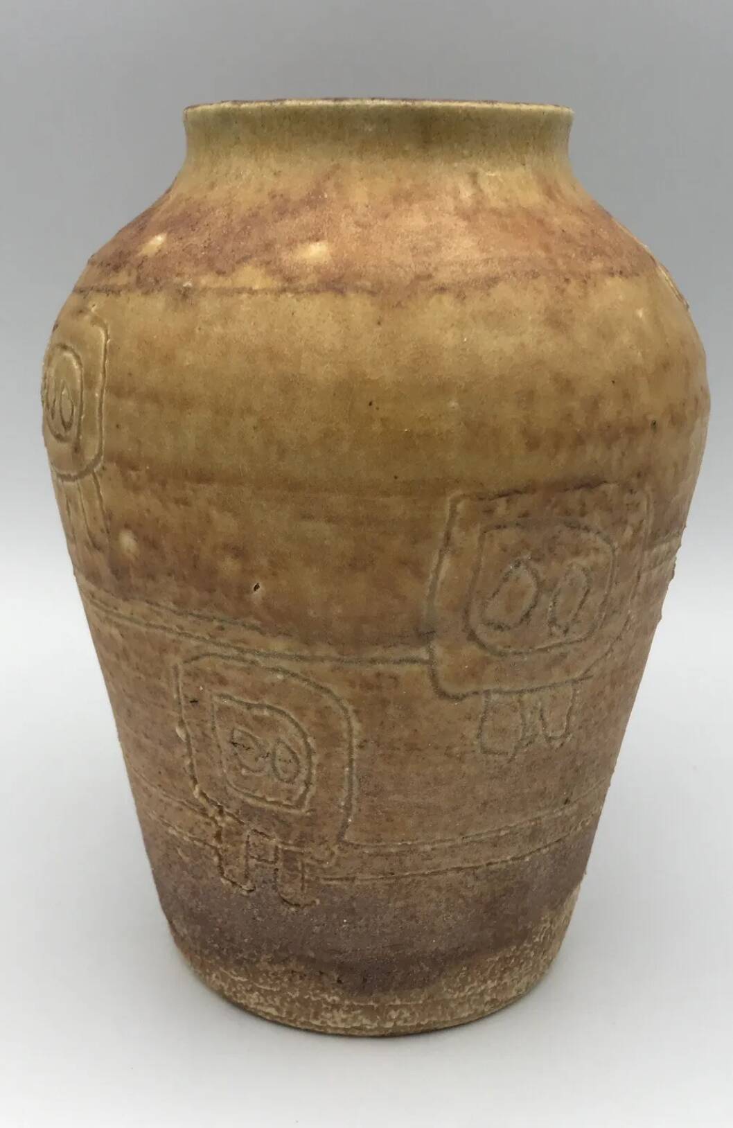 Vase vintage en céramique d’accolay, art brutaliste, signé hubert guy