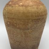 Vase vintage en céramique d’accolay, art brutaliste, signé hubert guy