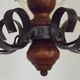 French 5 Light Mid Century Chandelier Wood Metal & Patterned Glass Shades